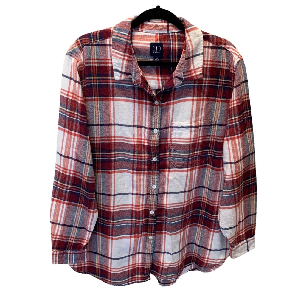 Gap Plus Size Red Button Front Long Sleeve Flanne… - image 1